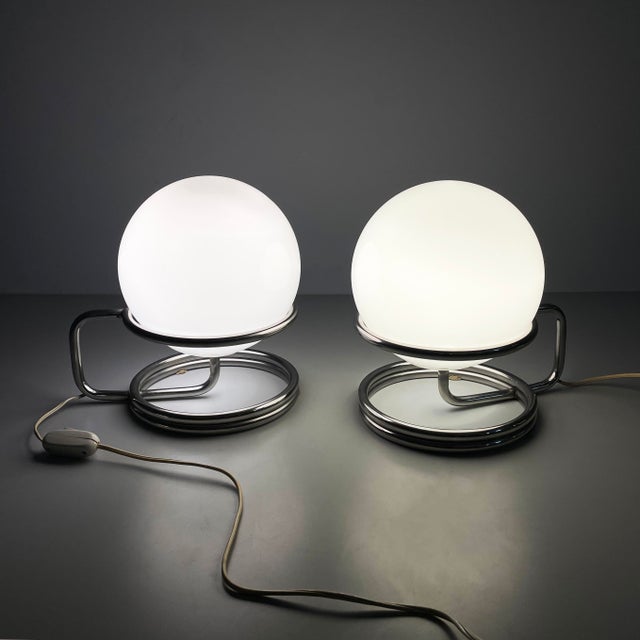 Space Age Italian Table Lamps in Opaline Glass and Steel, 1970s, Set of 2 For Sale - Image 13 of 13