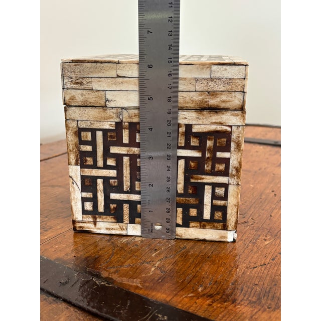Tessellated Bone Trinket Box - Maitland-Smith Basketweave 6” Square For Sale In Columbus - Image 6 of 12