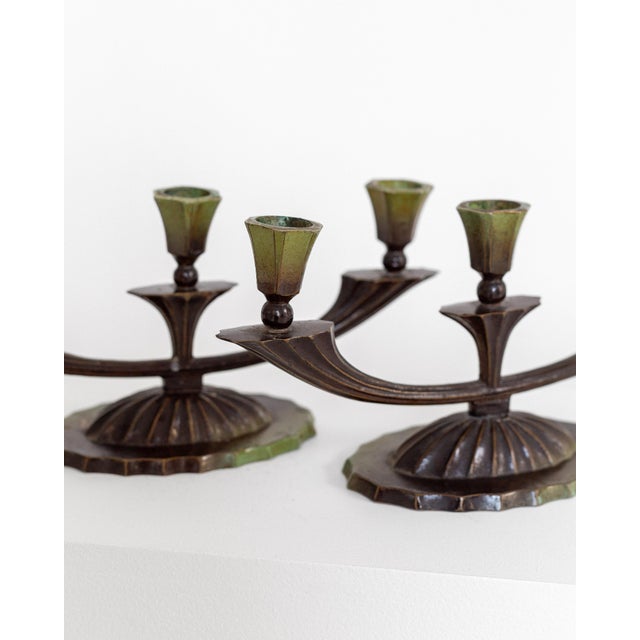 Swedish Art Deco Bronze Candleholders, 1930s, Set of 2 For Sale - Image 4 of 7
