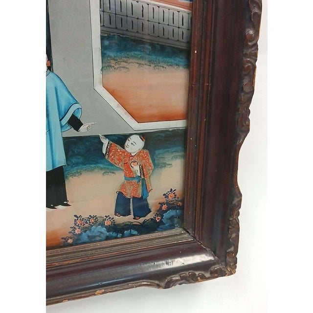 Chinese Export, Antique Reverse Painting on Glass Qing Dynasty For Sale - Image 4 of 8