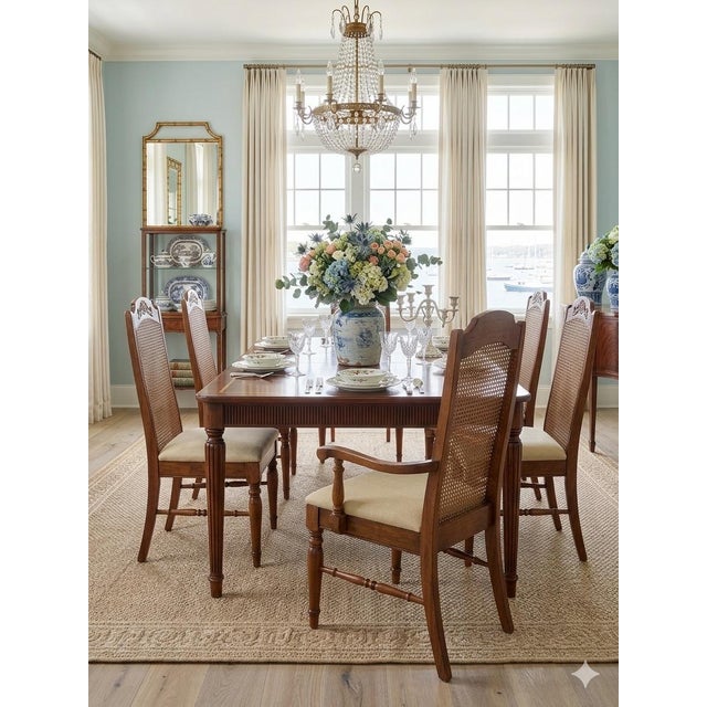 Mid-Century Modern Set of 5 Vintage 1975 Bernhardt Cane Back Dining Chairs - 1 Captain, 4 Side For Sale - Image 3 of 11
