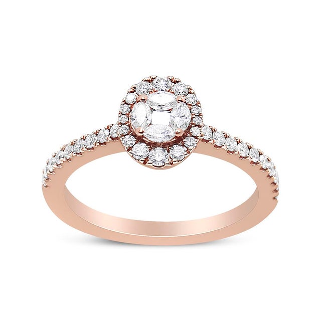 18K Rose Gold 1/2 Cttw Composite Marquise Composite Diamond Oval Shaped Halo Engagement Ring (F-G Color, VS1-VS2 Clarity) - Ring Size 7 For Sale - Image 4 of 7
