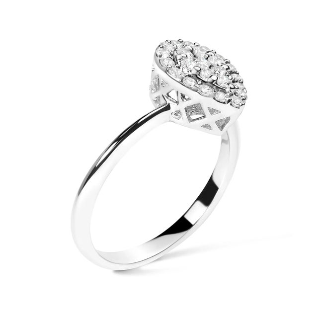 Contemporary 10K White Gold 3/8 Cttw Round-Cut Lab Grown Diamond Cluster Pear Promise Ring (G-H Color, VS2-SI1 Clarity) - Size 8 For Sale - Image 3 of 7