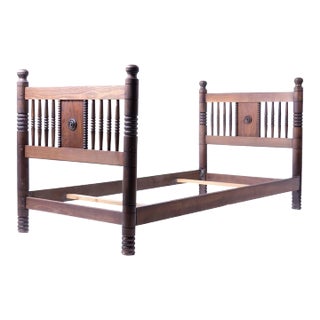 1940's French Carved Wood Bed Attributed to Charles Dudouyt For Sale