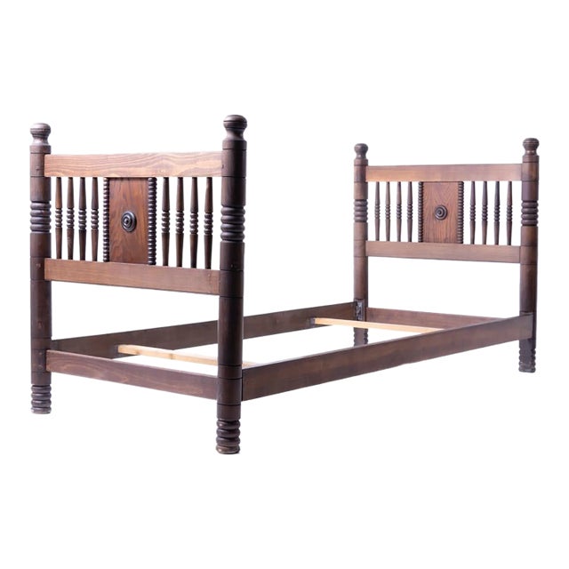 1940's French Carved Wood Bed Attributed to Charles Dudouyt For Sale