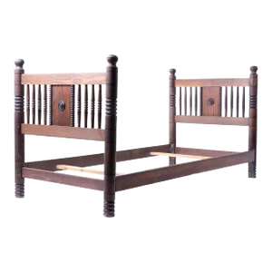 1940's French Carved Wood Bed Attributed to Charles Dudouyt