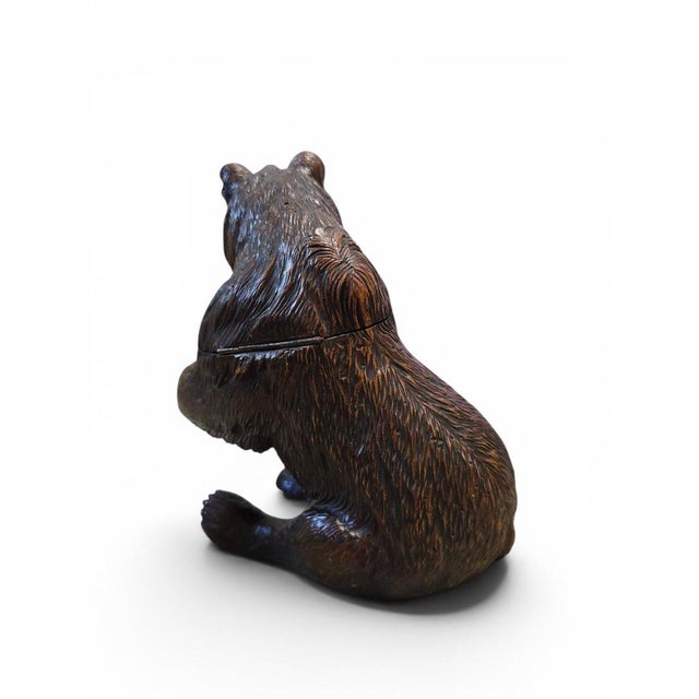 Black Antique Black Forest Carved Bear Inkwell with Glass Eyes and Original Glass, 1890 For Sale - Image 8 of 14