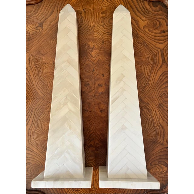 Bone Late 20th Century Herringbone Tessellated Bone Obelisks - Set of 2 For Sale - Image 7 of 11