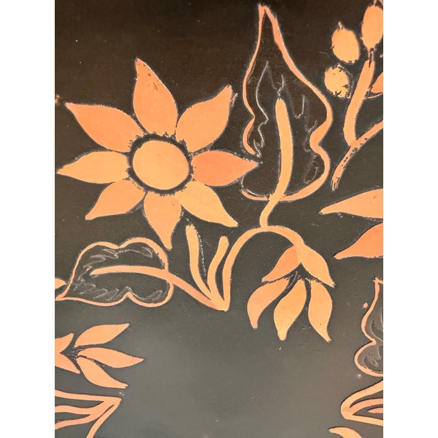 Pair of Vintage Handmade Chilean Copper Floral Wall Plates, 15” For Sale - Image 4 of 9