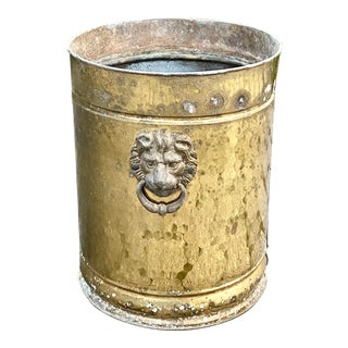 Brass Lion Planter With Natural Verdigris For Sale