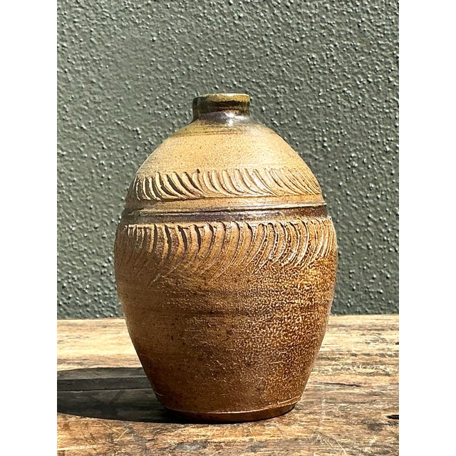 Late 20th Century Vintage Original Studio Pottery Ribbed Vase For Sale - Image 5 of 12