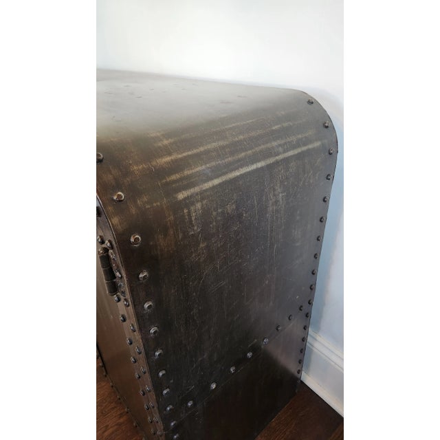 Late 20th Century Industrial Riveted Metal Sideboard Cabinet With Rounded Corners For Sale - Image 11 of 18