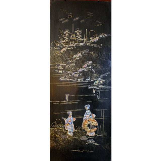 Japanese Pair of Black Lacquer Panels Mounted in a Shadowbox Frame, Japanese For Sale - Image 3 of 5