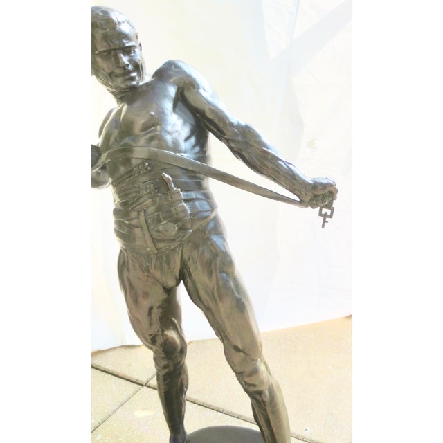 Massive Bronze Gladiator by Baucke Sculpture Signed and Dated 1910 36" Tall For Sale - Image 9 of 14