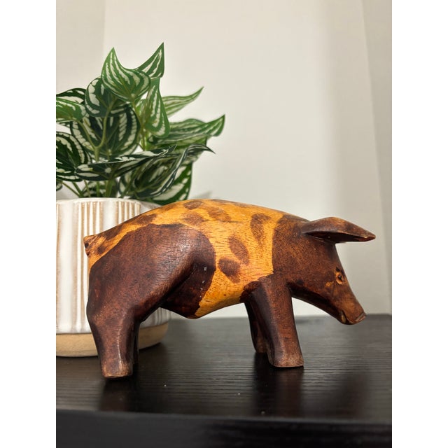 Vintage Hand-Carved Wood Pig Folk Art Sculpture For Sale In Madison - Image 6 of 10
