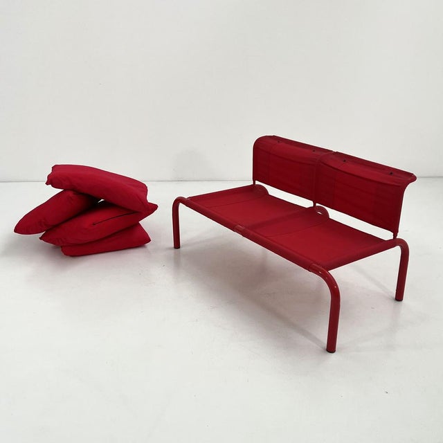 Red 2-Seater Sofa in Metal and Fabric from Thalia & Co, 1980s For Sale - Image 4 of 12