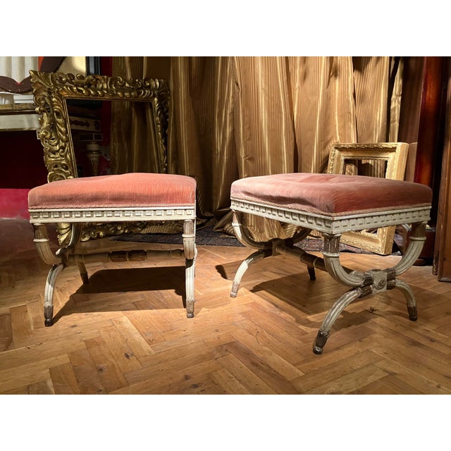 Antique Italian Louis XVI Style Lacquered and Parcel Gilt Stools, 1890s, Set of 2 For Sale - Image 17 of 18