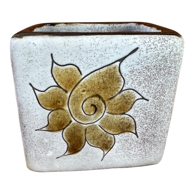 Vintage French Alain Maunier Vallauris Signed Mid-Century Ceramic Square Vase /Vessel For Sale