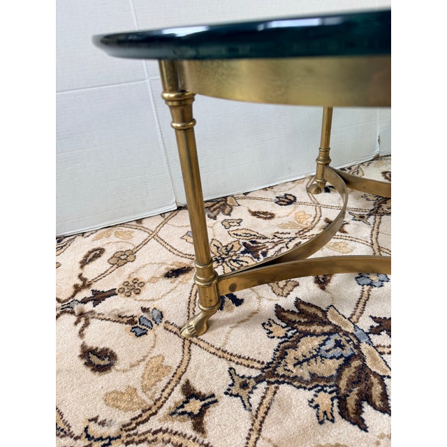 Maison Jansen Vintage Maison Jansen Style Brass and Glass Oval Coffee Table For Sale - Image 4 of 6