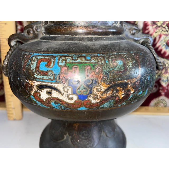 Antique Japanese Cloisonne Vase For Sale - Image 4 of 12