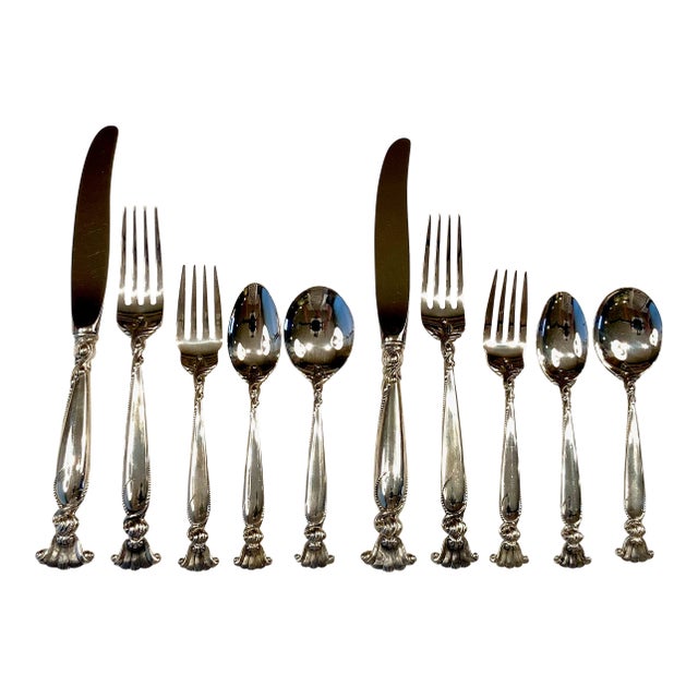 1990s Wallace Sterling Silver – Romance by the Sea – Two 5-Piece Place Settings- 10 Pieces For Sale