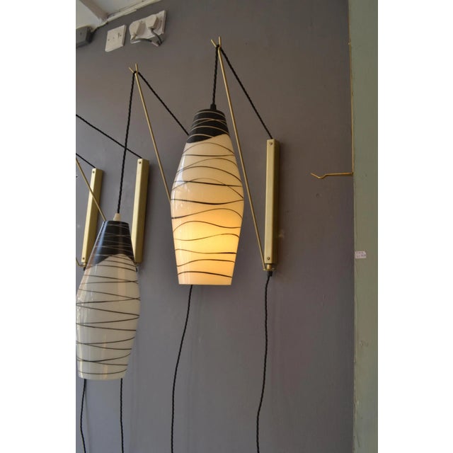 Mid-Century Czech Black & White Hand Painted Glass Wall Lights, Set of 2 For Sale - Image 6 of 12