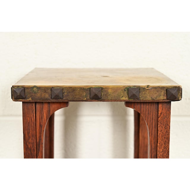 Wood Stickley Brothers Style Antique Mission Arts & Crafts Oak and Brass Smoker Stand, Circa 1910 For Sale - Image 7 of 17