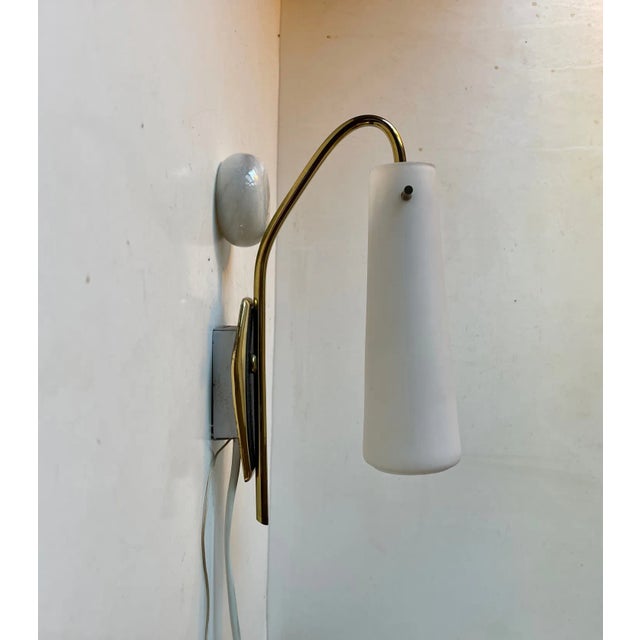 Scandinavian Wall Sconce in Brass and White Glass, 1950s For Sale - Image 9 of 9