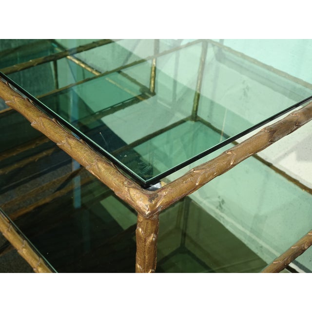 Pair of Vintage Three Tier Brass Bronze Side Tables W Etched Leaf Frames For Sale - Image 10 of 18