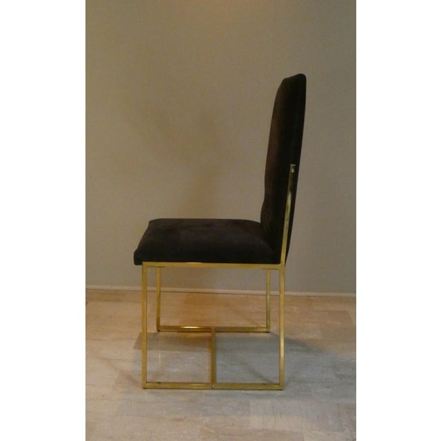 Hollywood Regency Suede and Gilded Steel Chairs, Italy, 1970s, Set of 6 For Sale - Image 3 of 18