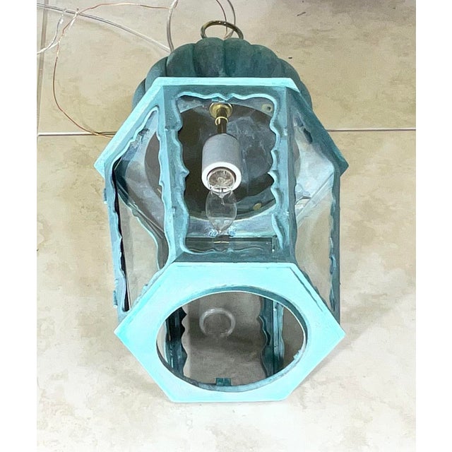 Solid Brass Antique Hexagonal Hanging Lantern / Pendant Light - 19”h X 9”.5 W For Sale - Image 12 of 18