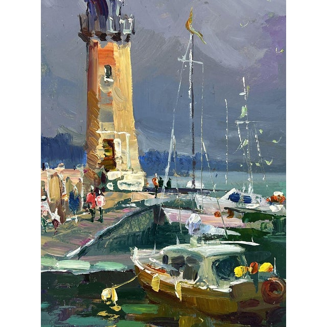 Oil Painting Ships Moored at the Lighthouse Yuriy Suprunchuk For Sale - Image 9 of 11