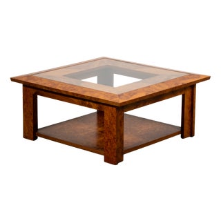 Walnut Burl and Glass Coffee Table, 1989 For Sale