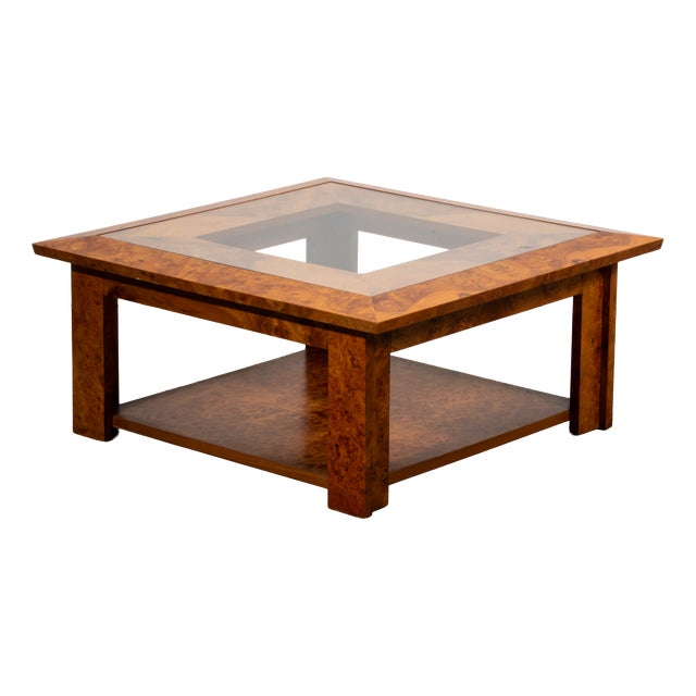 Walnut Burl and Glass Coffee Table, 1989 For Sale