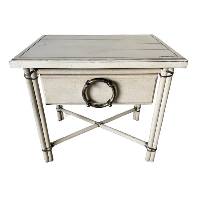 Vintage One Drawer End Table / Nightstand With Oversized Ring Pull Handle For Sale