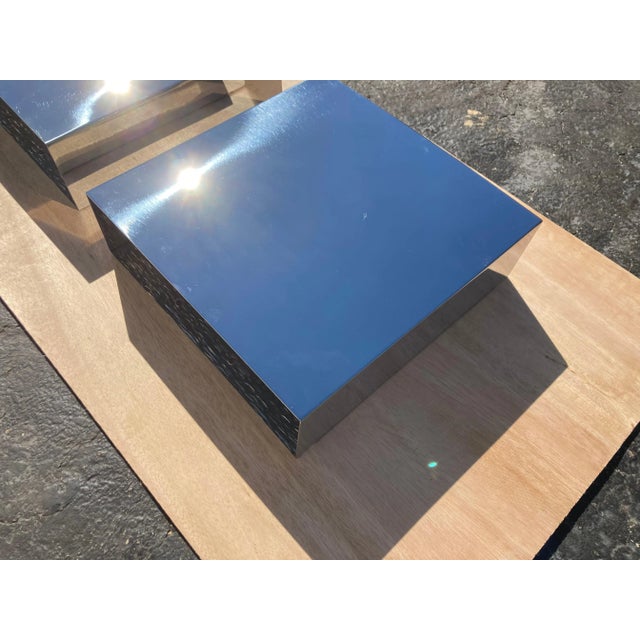 Metal 1980s Blue Stainless Steel Sconce Wall Lamps - A Pair For Sale - Image 7 of 13