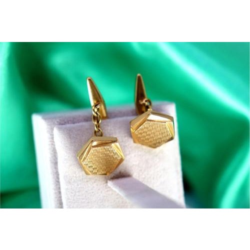 Metal Hexagon-Shaped Guilloche Gold Cufflinks, Set of 2 For Sale - Image 7 of 7
