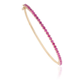 Classic 2.43ct Natural Round Cut Ruby Art Deco Bangle by VRJewels in 14k Yellow Gold For Sale