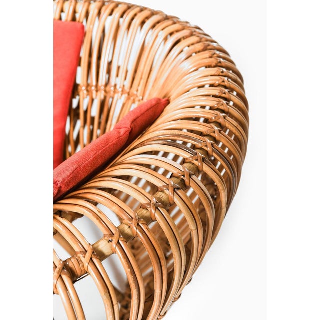 Easy Chair in Cane, Fabric and Rattan by Franco Albini, 1950s For Sale - Image 6 of 8