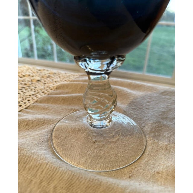 Vintage Empoli Italian Murano Blue Art Glass Pitcher 13 1/2" For Sale - Image 4 of 7