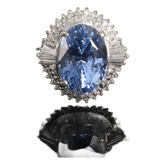 Late 20th Century Fine 7.43ct Gia Ceylon Blue Sapphire & 0.60ct Diamond Platinum Ring, Size 5.75 For Sale