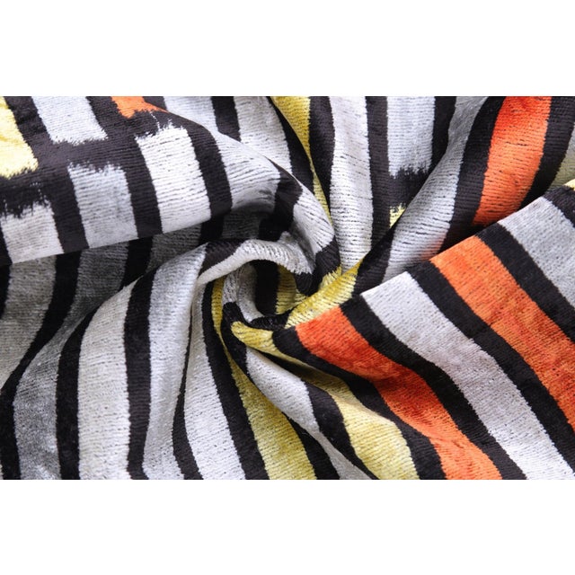 Black Handmade 16x16 Velvet Pillow – Striped Orange, Yellow & Gray For Sale - Image 8 of 8