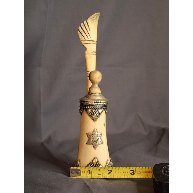 Religious Rare 19thC Moroccan Judaica Camel Bone Inkwell Set - Star of David - Original Pen For Sale - Image 3 of 18