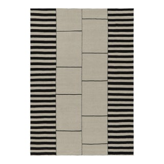 Rug & Kilim’s Contemporary Kilim, White With Black Textural Stripes For Sale