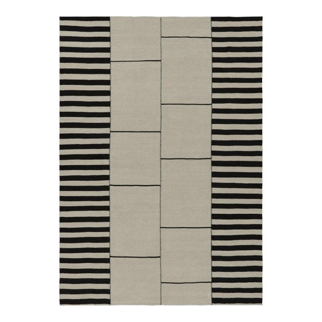 Rug & Kilim’s Contemporary Kilim, White With Black Textural Stripes For Sale