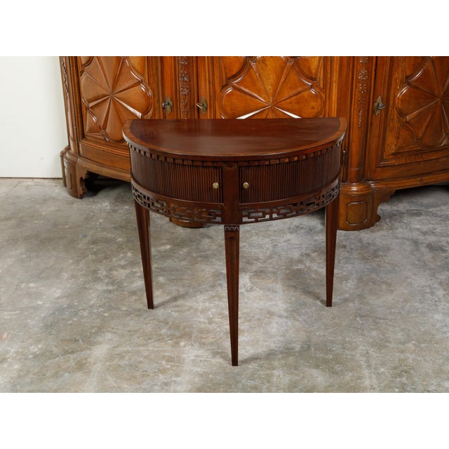 19th Century English Mahogany 19th Century Demi-Lune Console Table with Tambour Sliding Doors For Sale - Image 5 of 12