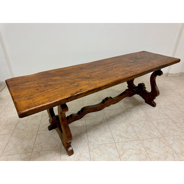 Italian Elm Country Style Trestle Dining Table, 1950s For Sale - Image 4 of 17