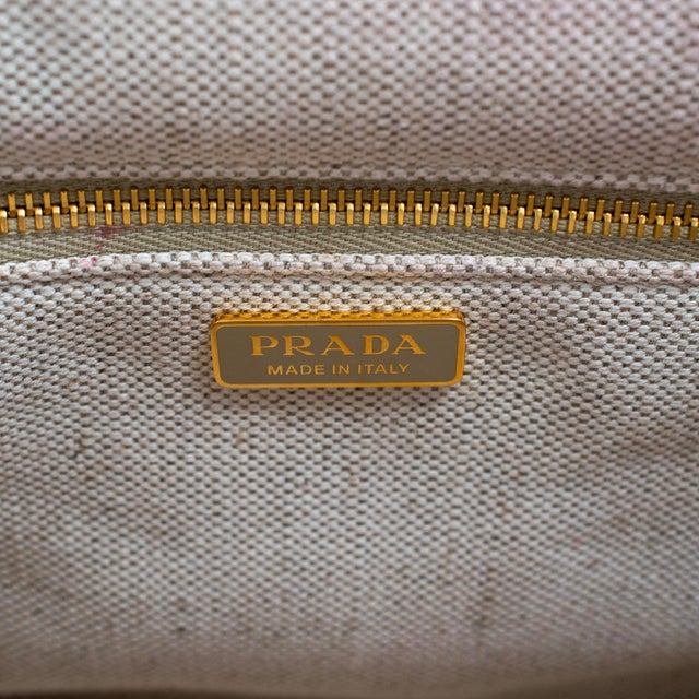 Beige Prada Jardinière Natural Cotton Canvas Leather Trim Mini Handbag For Sale - Image 8 of 13