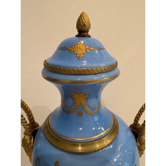 Ceramic Pair of Stunning Late 19th Century Hand-Painted French Sevres Urns For Sale - Image 7 of 15