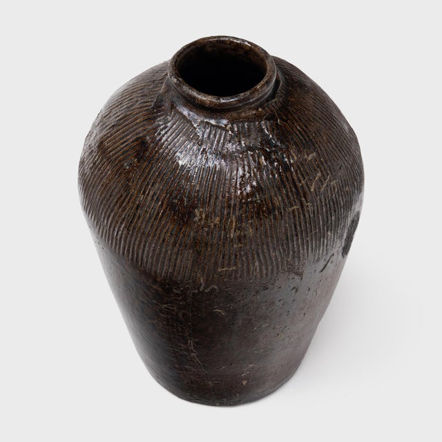 Rustic Chinese Ridged Wine Jar, C. 1900 For Sale - Image 3 of 4